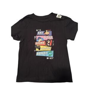 NWOT Port and Company Kid's Black TShirt Eat Sleep Anime Gaming Repeat Size 6
